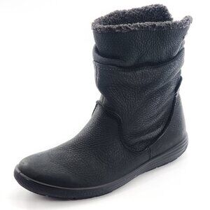 ECCO Chase II Black Leather Gore-Tex Pull on Ankle Boots Faux Fur Trim